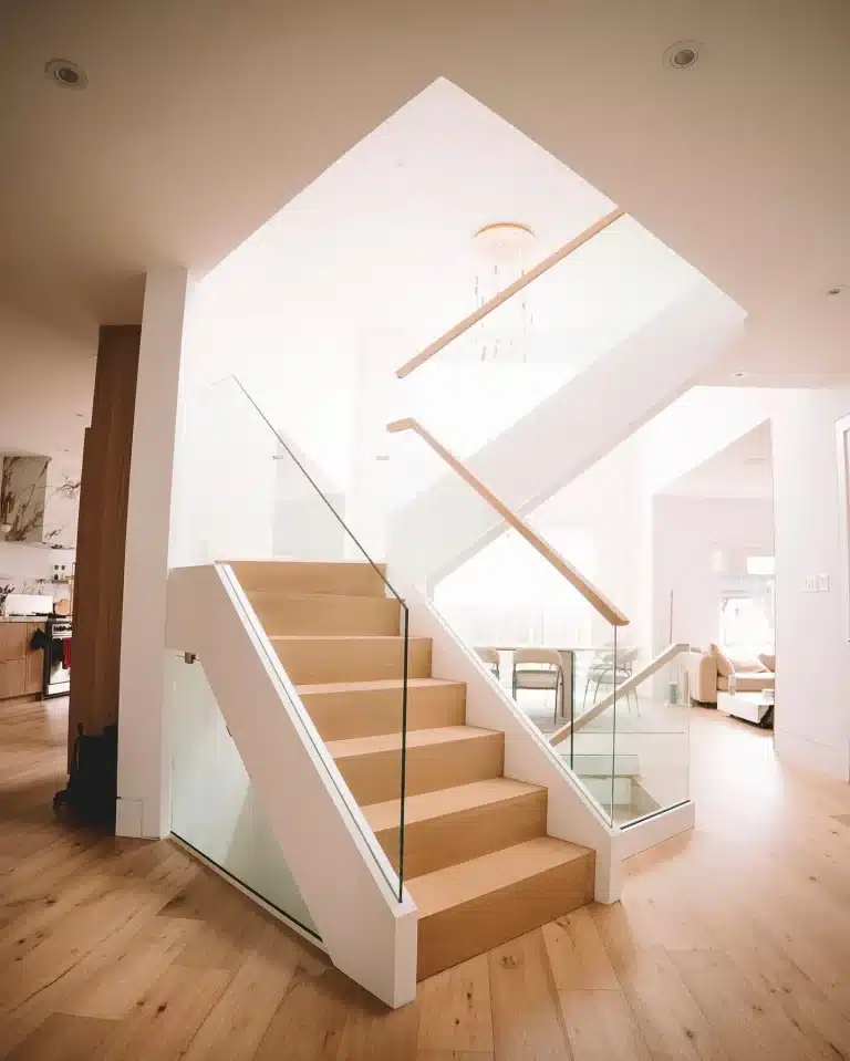 Wood Stairs and glass-railing-darvish-toronto