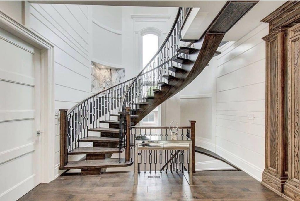 curved staircase in modern home